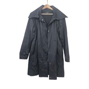 Eileen Fisher Puffer Jacket M Black Mid Length Cotton Blend Zip up Collared